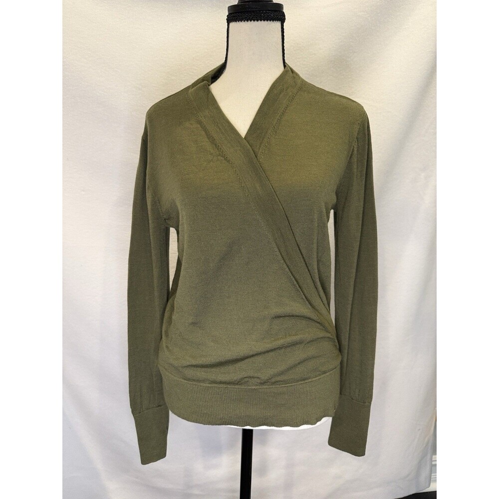 J.CREW Womens Army Green Merino Wool Sweater With Flaw M See Pic
